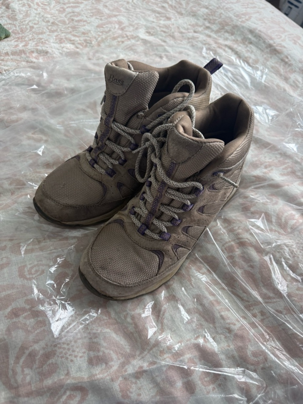 Bass women’s Taupe Athletic Hiking Shoes with Purple Accents